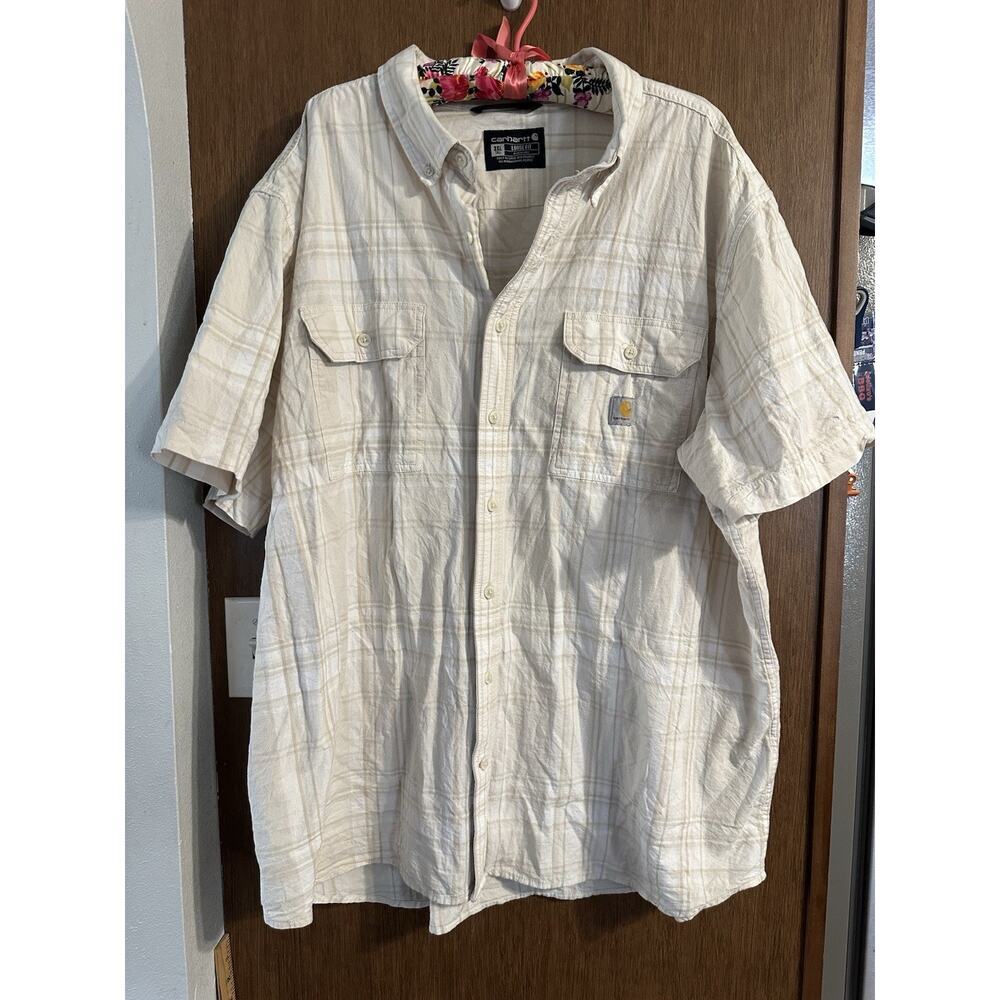 Carhartt mens plaid button up short sleeve shirt 3xl tall loose fit summer